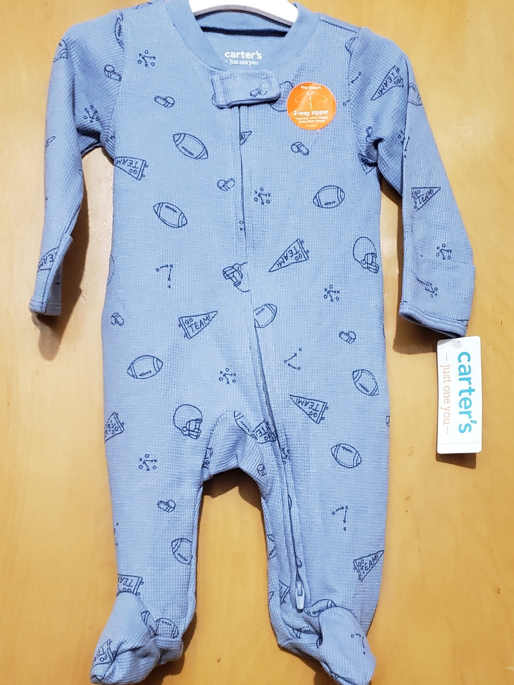 Carter's Light Blue Football Print Footed One-Piece
